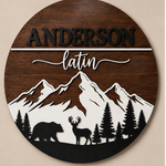 Personalised Mountain Bear Name Sign Rustic Woodland Wall Decor