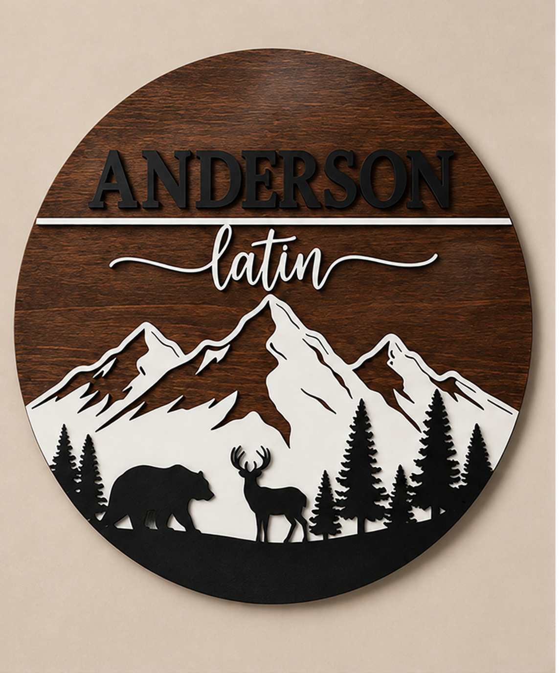 Personalised Mountain Bear Name Sign Rustic Woodland Wall Decor