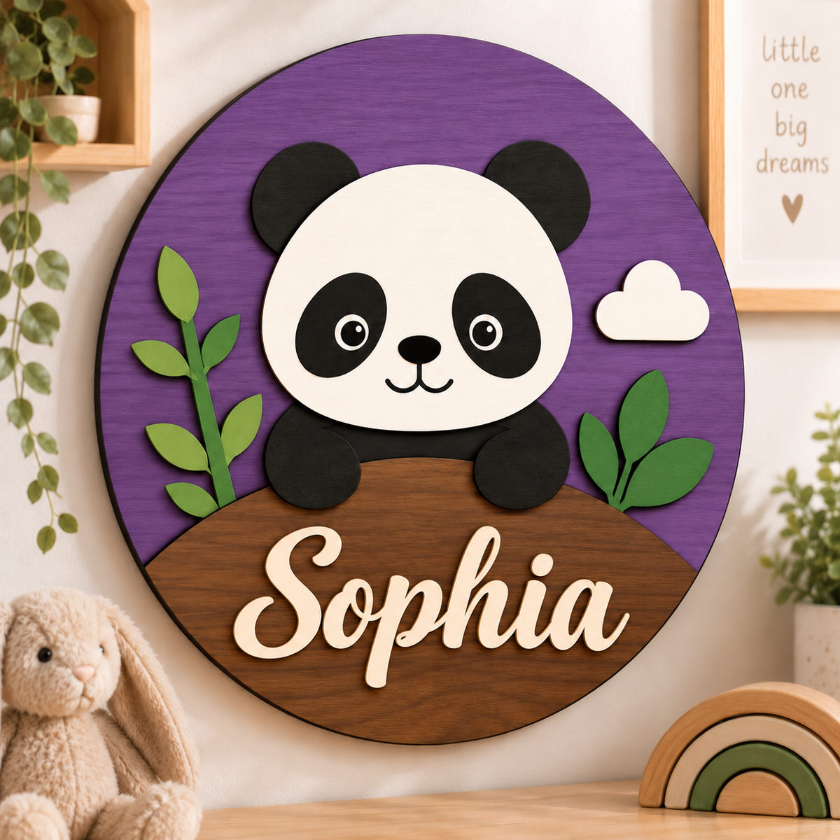 Personalised Wooden Panda Name Sign Kids Nursery Bedroom Wall Decor