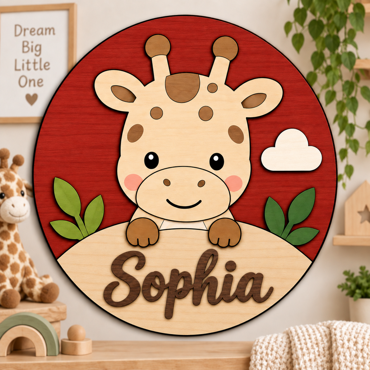 Personalised Wooden Giraffe Name Sign Kids Nursery Bedroom Wall Decor