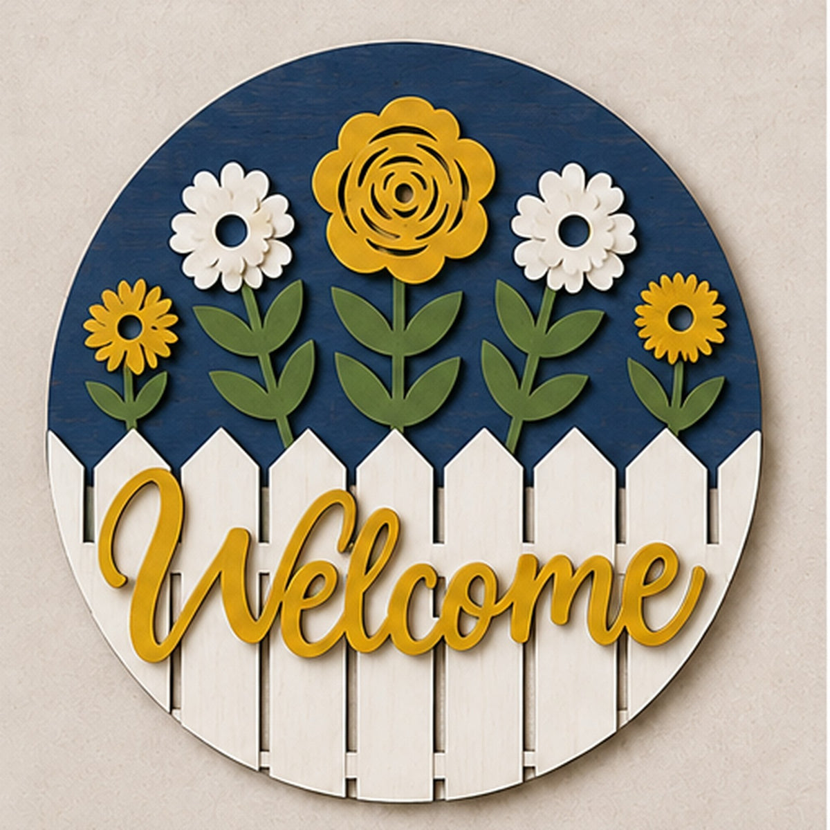 Personalised Floral Welcome Wooden Sign Front Door Home Wall Decor