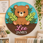 Personalised Wooden Bear Name Sign Kids Nursery Bedroom Wall Decor