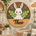 Personalised Wooden Bunny Name Sign Kids Nursery Bedroom Wall Decor