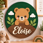 Personalised Wooden Bear Name Sign Kids Nursery Bedroom Wall Decor