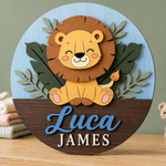 Personalised Wooden Lion Name Sign Kids Nursery Bedroom Wall Decor