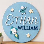 Personalised Rocket Wooden Name Sign Boys Nursery Wall Decor Custom Plaque