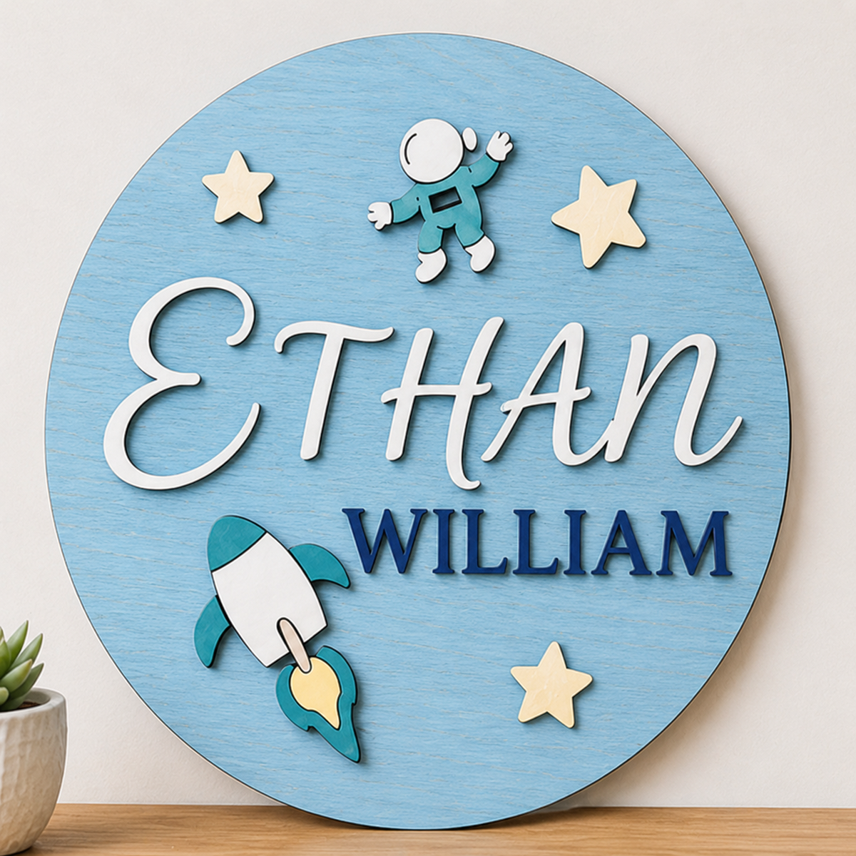 Personalised Rocket Wooden Name Sign Boys Nursery Wall Decor Custom Plaque