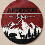 Personalised Mountain Bear Name Sign Rustic Woodland Wall Decor