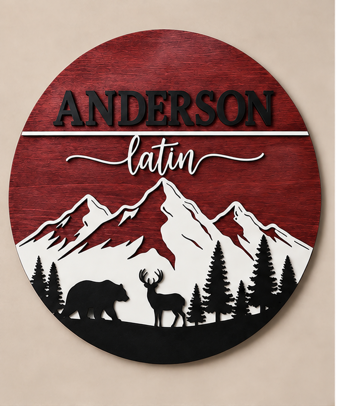 Personalised Mountain Bear Name Sign Rustic Woodland Wall Decor