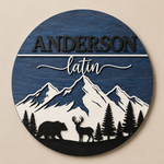 Personalised Mountain Bear Name Sign Rustic Woodland Wall Decor