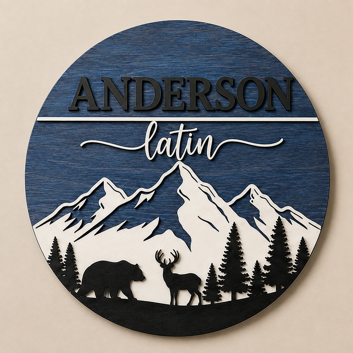 Personalised Mountain Bear Name Sign Rustic Woodland Wall Decor