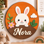 Personalised Wooden Bunny Name Sign Kids Nursery Bedroom Wall Decor