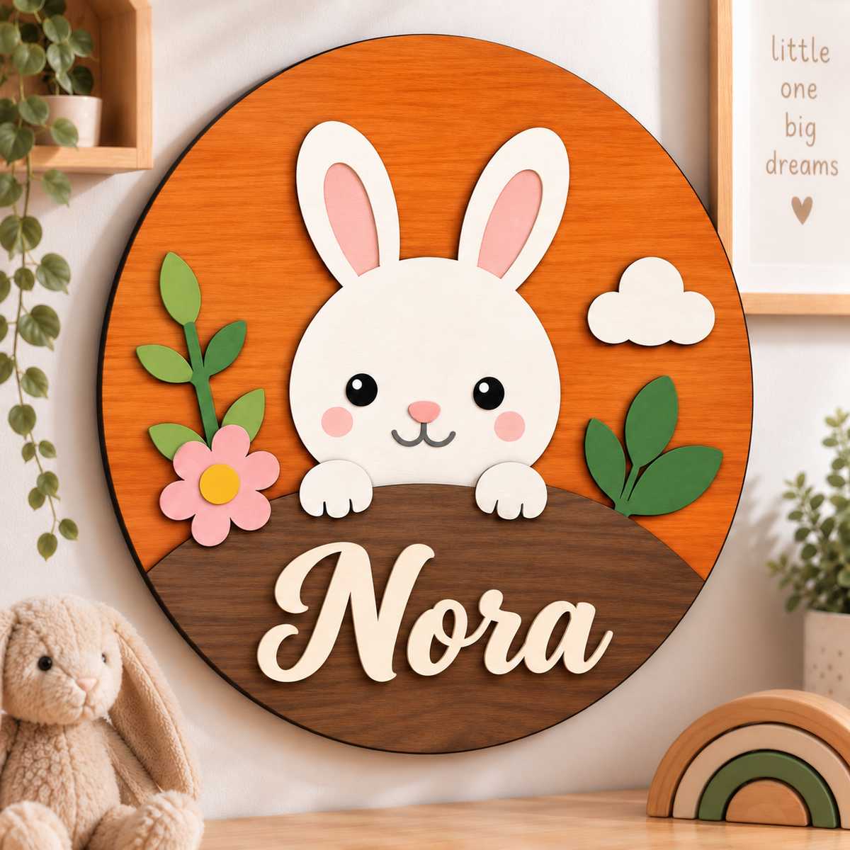 Personalised Wooden Bunny Name Sign Kids Nursery Bedroom Wall Decor