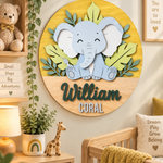 Personalised Wooden Elephant Name Sign Kids Nursery Bedroom Wall Decor