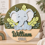 Personalised Wooden Elephant Name Sign Kids Nursery Bedroom Wall Decor