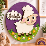 Personalised Wooden Sheep Name Sign Kids Nursery Bedroom Wall Decor