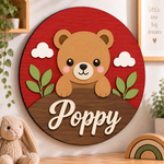Personalised Wooden Bear Name Sign Kids Nursery Bedroom Wall Decor