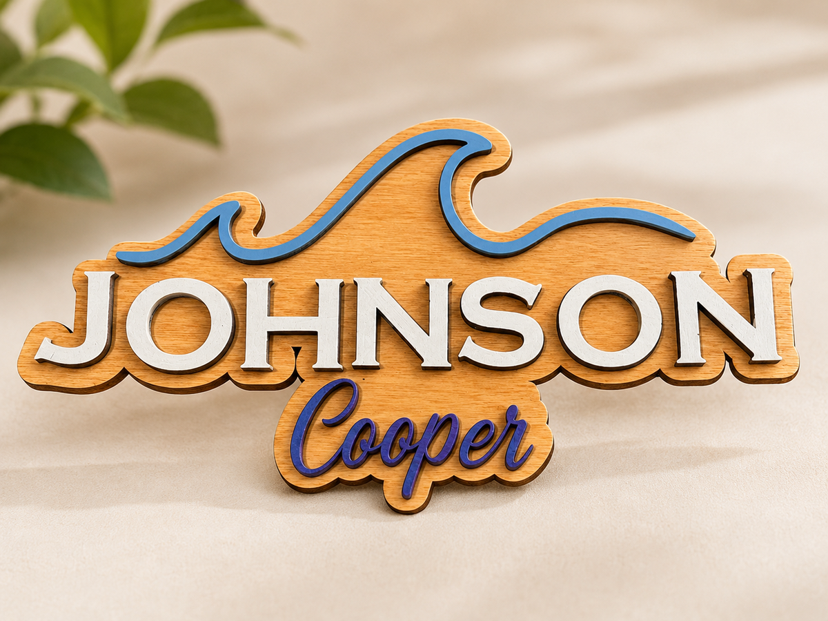 Personalised Wave Wooden Name Sign Beach Nursery Wall Decor Custom Plaque