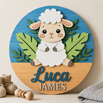 Personalised Wooden Lamb Name Sign Kids Nursery Bedroom Wall Decor
