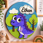 Personalised Wooden Dinosaur Name Sign Kids Nursery Bedroom Wall Decor