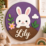 Personalised Wooden Bunny Name Sign Kids Nursery Bedroom Wall Decor