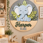 Personalised Wooden Elephant Name Sign Kids Nursery Bedroom Wall Decor