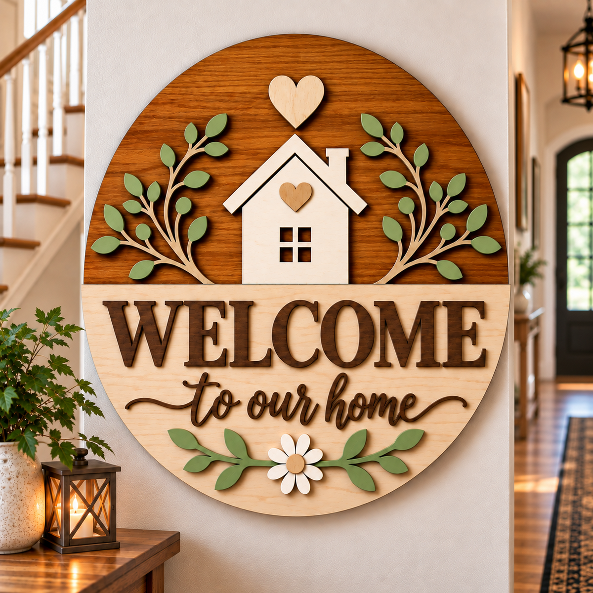 Personalised Floral Wooden Welcome Sign Wall Decor