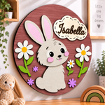 Personalised Wooden Bunny Name Sign Kids Nursery Bedroom Wall Decor