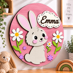 Personalised Wooden Bunny Name Sign Kids Nursery Bedroom Wall Decor