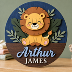 Personalised Wooden Lion Name Sign Kids Nursery Bedroom Wall Decor