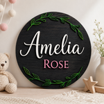 Custom 3D Wooden Name Sign Leaf Wreath Plaque Birch Plywood Botanical Decor