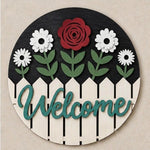 Personalised Floral Welcome Wooden Sign Front Door Home Wall Decor