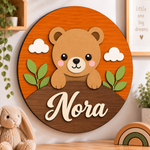 Personalised Wooden Bear Name Sign Kids Nursery Bedroom Wall Decor