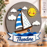Personalised Wooden Sailboat Name Sign Kids Nursery Bedroom Wall Decor