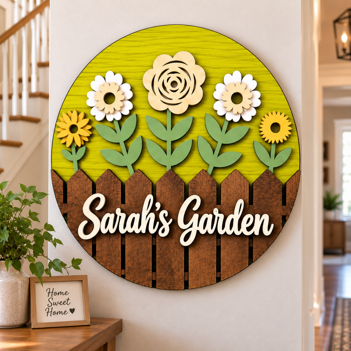 Personalised Floral Welcome Wooden Sign Front Door Home Wall Decor