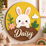 Personalised Wooden Bunny Name Sign Kids Nursery Bedroom Wall Decor