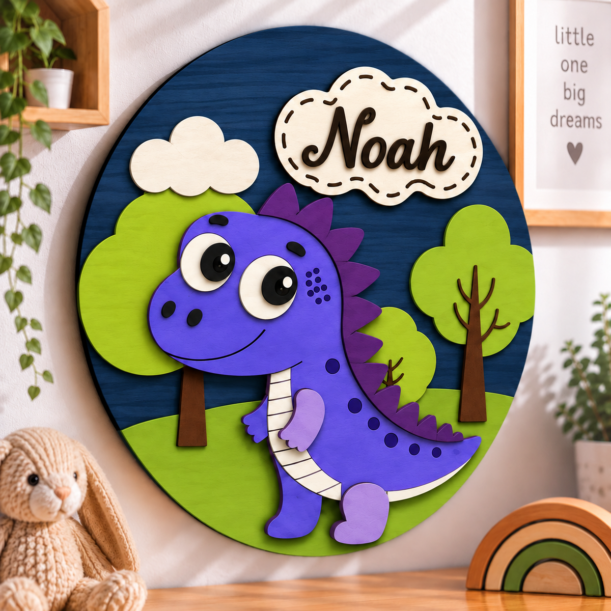 Personalised Wooden Dinosaur Name Sign Kids Nursery Bedroom Wall Decor