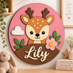 Personalised Wooden Deer Name Sign Kids Nursery Bedroom Wall Decor