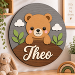 Personalised Wooden Bear Name Sign Kids Nursery Bedroom Wall Decor