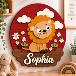 Personalised Wooden Lion Name Sign Kids Nursery Bedroom Wall Decor