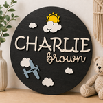 Personalised Aeroplane Name Sign Kids Nursery Bedroom Wall Decor