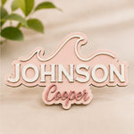 Personalised Wave Wooden Name Sign Beach Nursery Wall Decor Custom Plaque