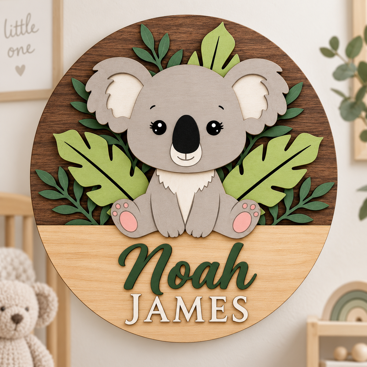 Personalised Wooden Koala Name Sign Kids Nursery Bedroom Wall Decor