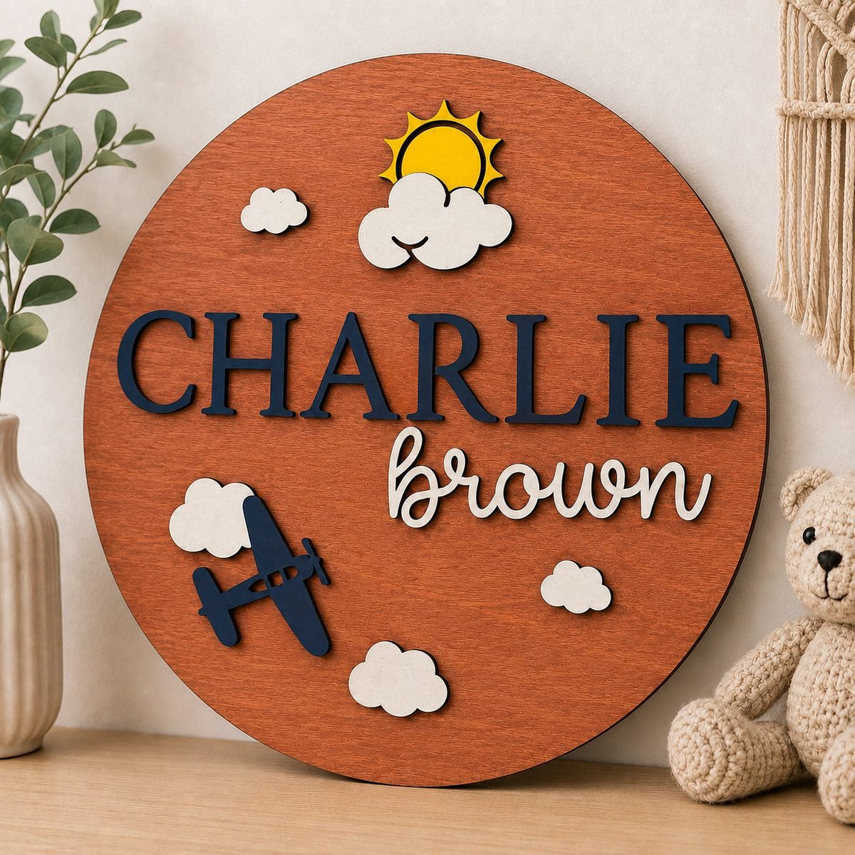 Personalised Aeroplane Name Sign Kids Nursery Bedroom Wall Decor