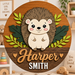 Personalised Wooden Hedgehog Name Sign Kids Nursery Bedroom Wall Decor