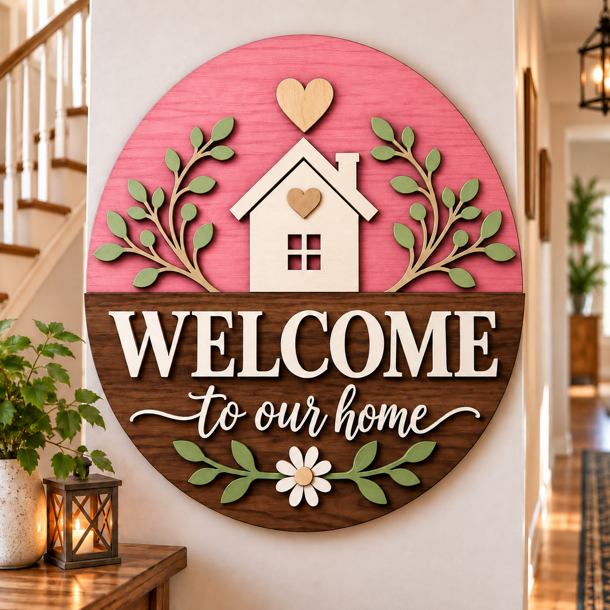 Personalised Floral Wooden Welcome Sign Wall Decor