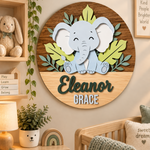 Personalised Wooden Elephant Name Sign Kids Nursery Bedroom Wall Decor