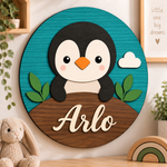 Personalised Wooden Penguin Name Sign Kids Nursery Bedroom Wall Decor