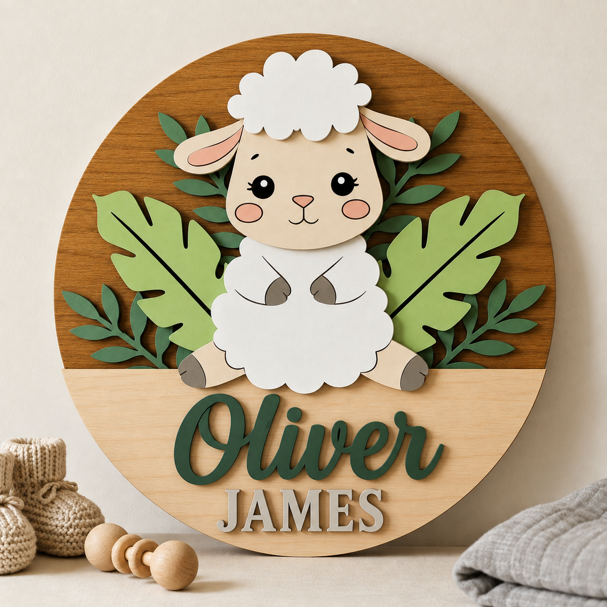 Personalised Wooden Lamb Name Sign Kids Nursery Bedroom Wall Decor