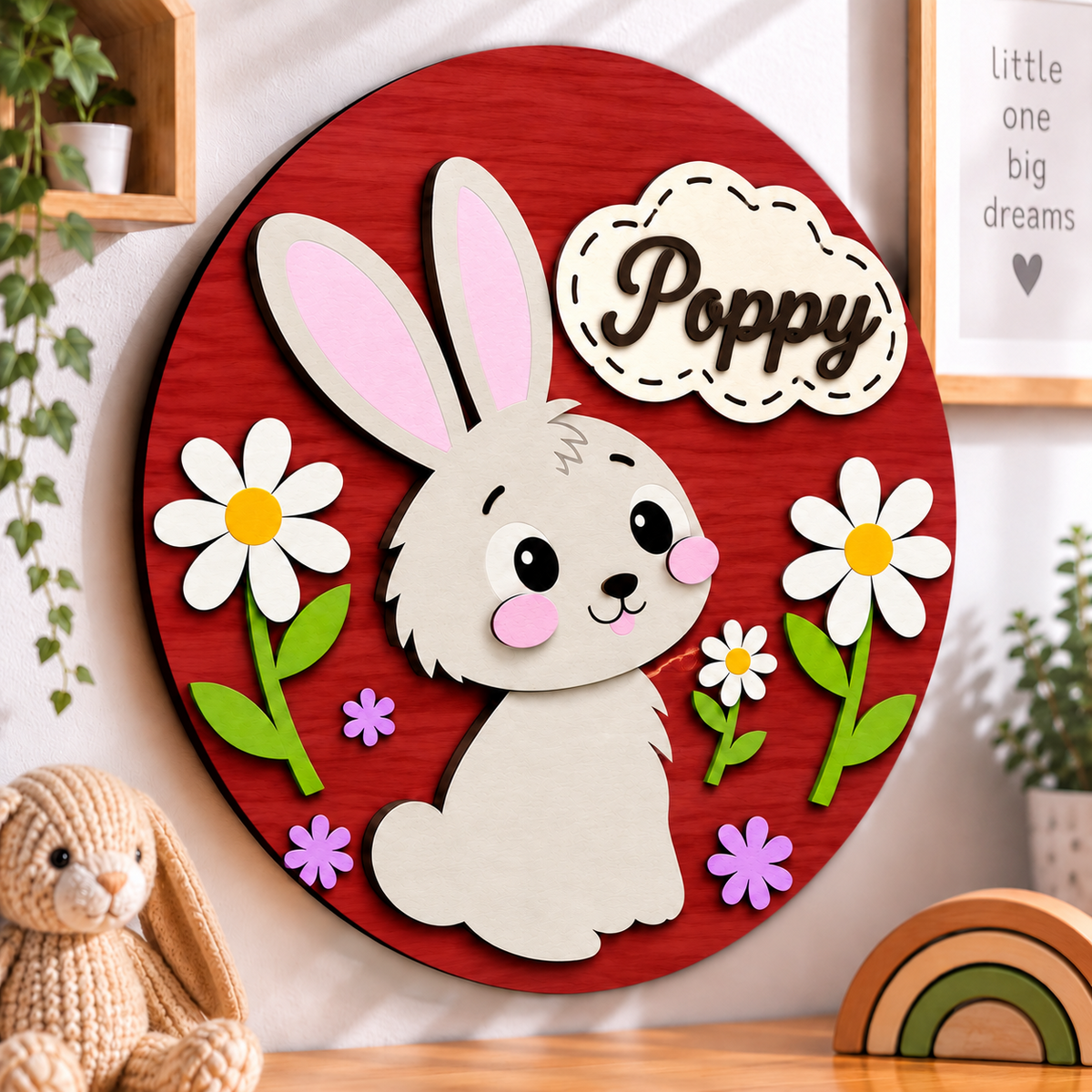 Personalised Wooden Bunny Name Sign Kids Nursery Bedroom Wall Decor